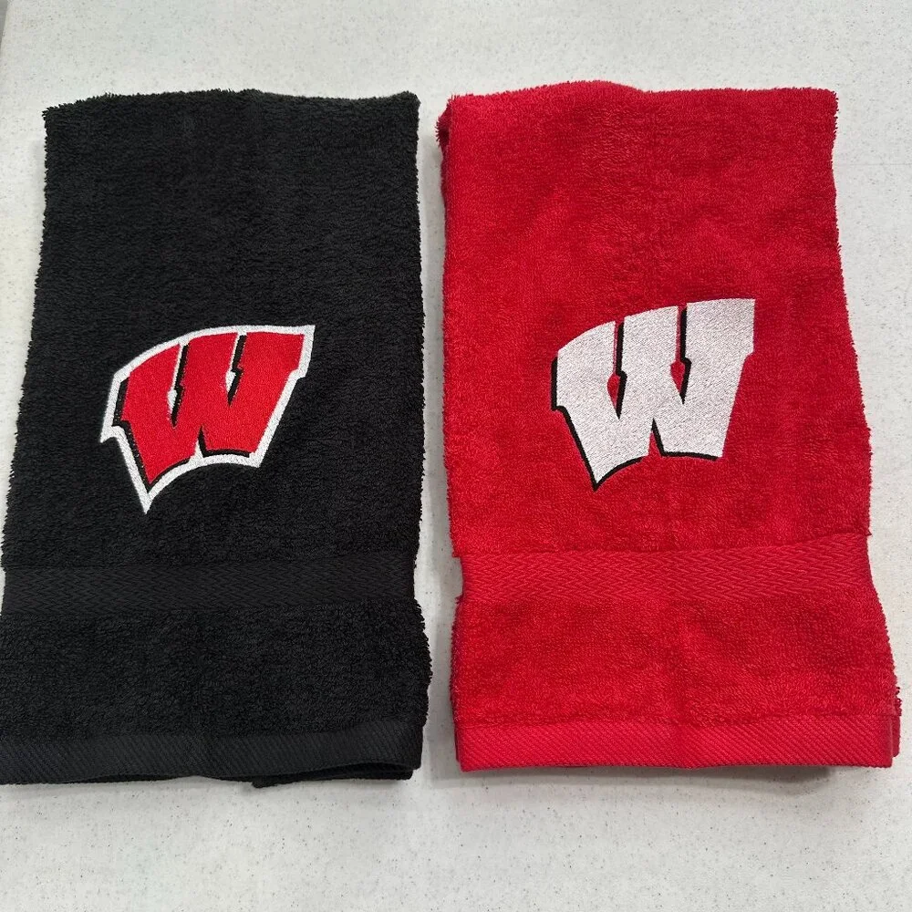 Wisconsin Badgers Towels Embroidered Hand Towel Set Red Black Bathroom Decor